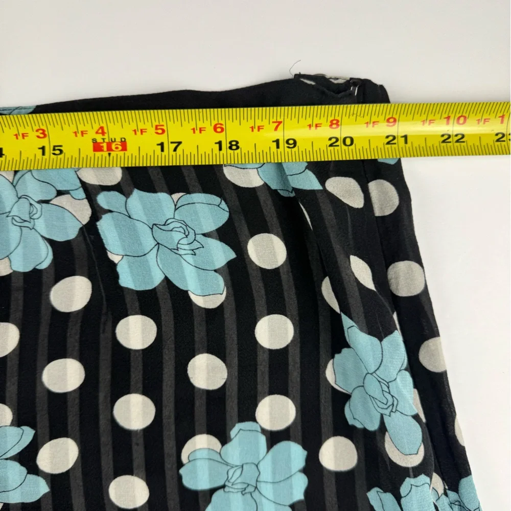 Valerie Stevens Black and Blue Floral Polka Dot silk Skirt size 18